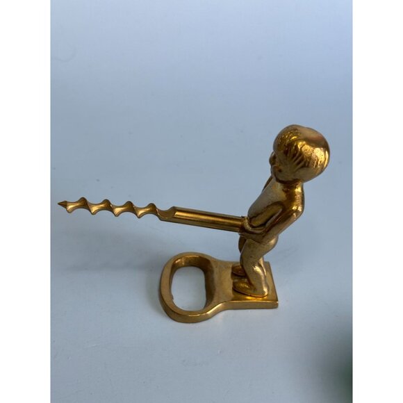 Vintage Brass Nude Boy Figurine Corkscrew & Bottle Opener - Picture 1 of 6